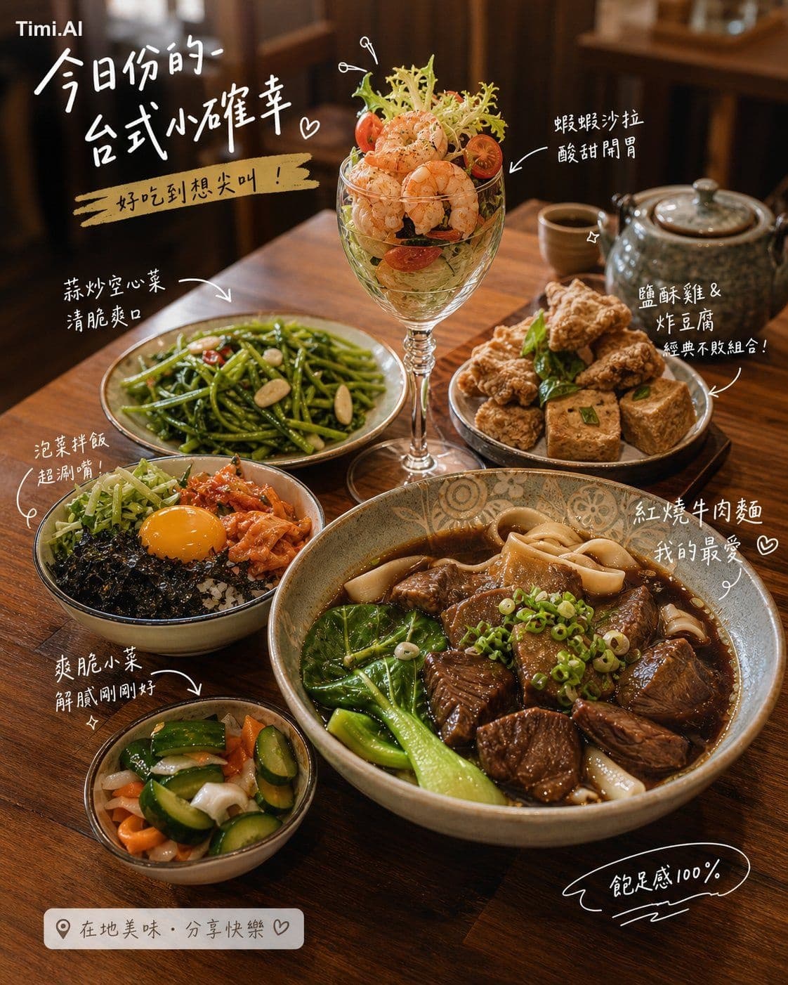 1. “A cozy restaurant table filled with a vibrant Taiwanese