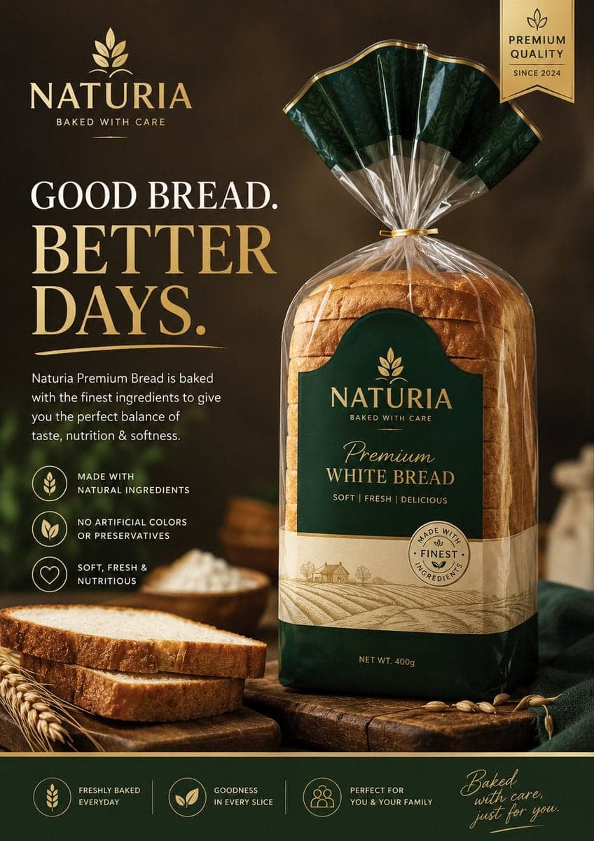 Premium Bread Packaging Advertisement Prompt (4:5 Vertical)