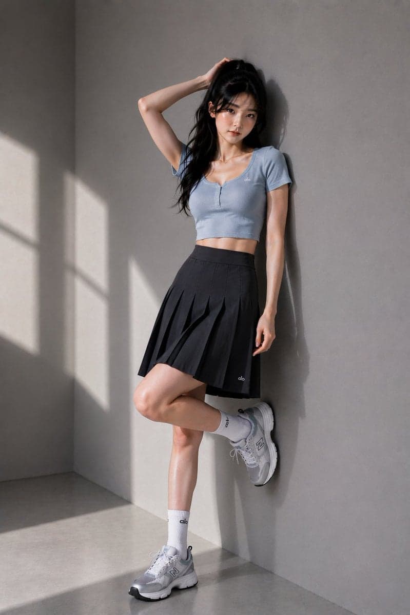 Ultra-realistic full-body fashion editorial photograph of a 