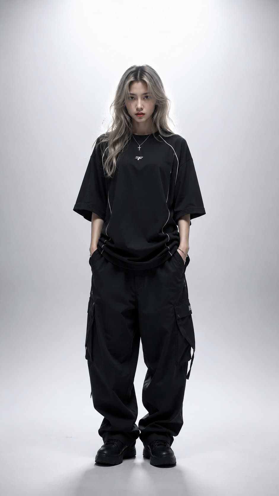 Ultra-realistic high-fashion editorial studio portrait of a 