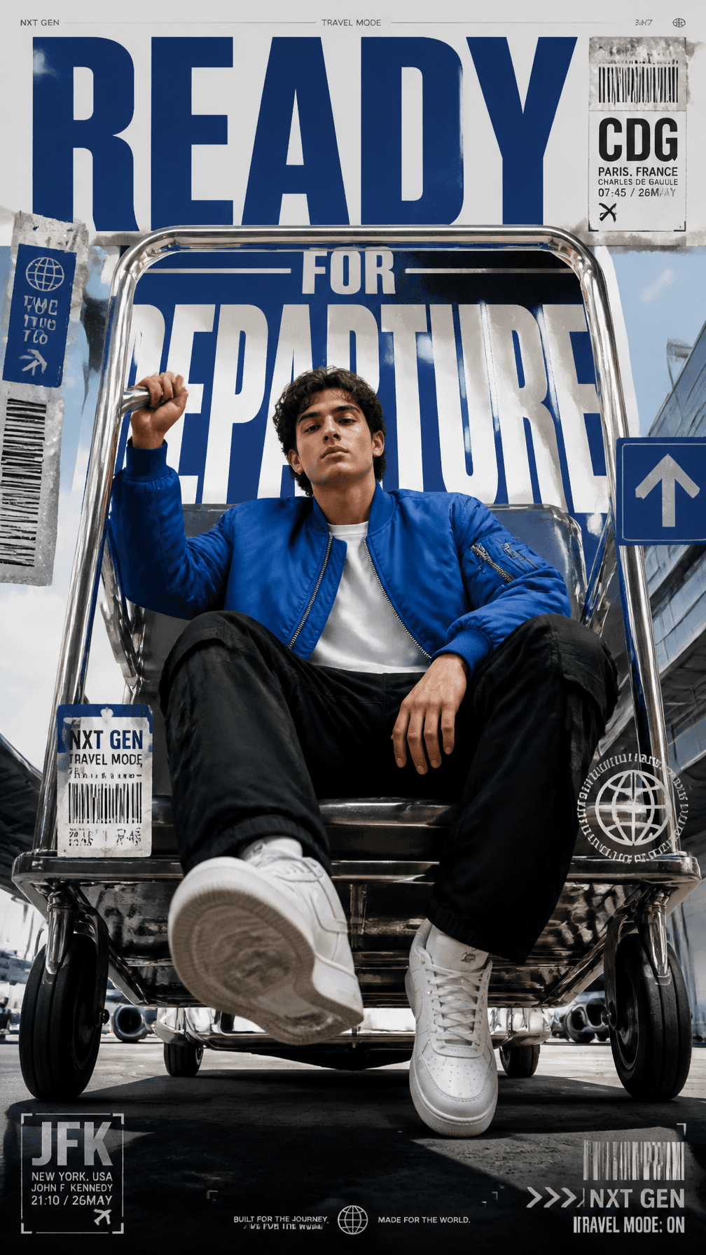 A premium 9:16 streetwear editorial advertising poster.Main