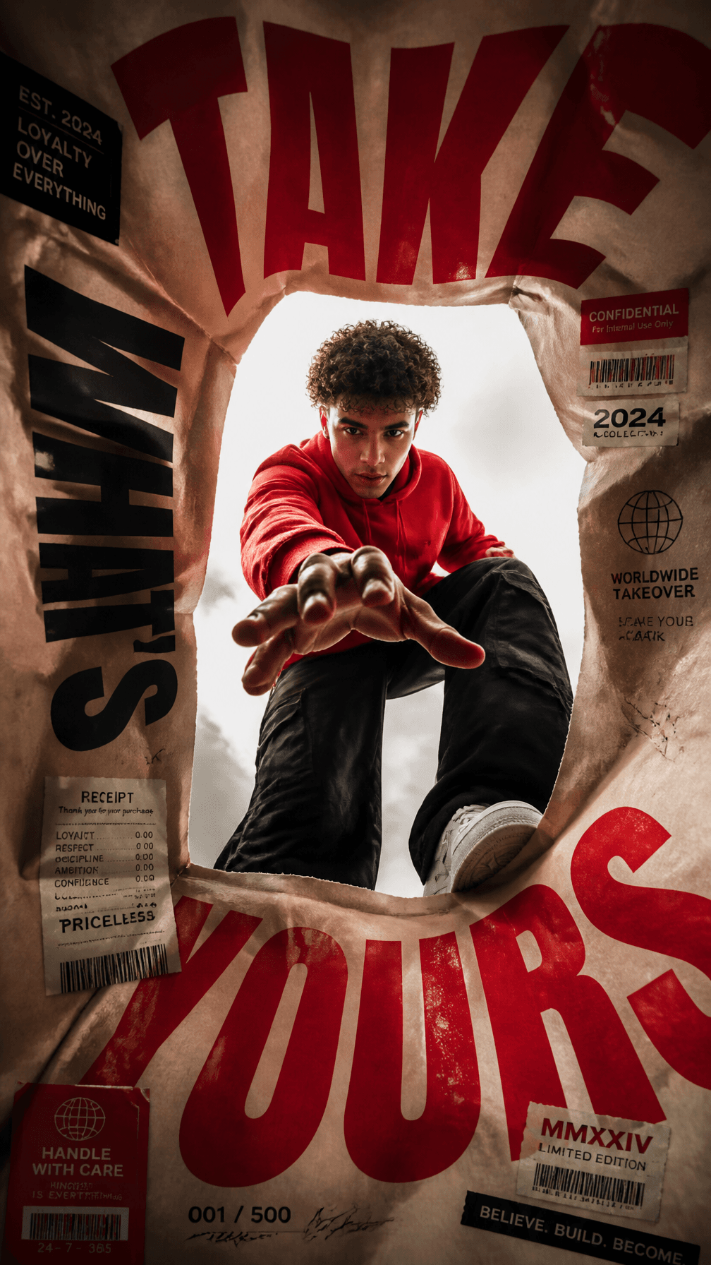 A premium 9:16 streetwear editorial advertising poster.Main 