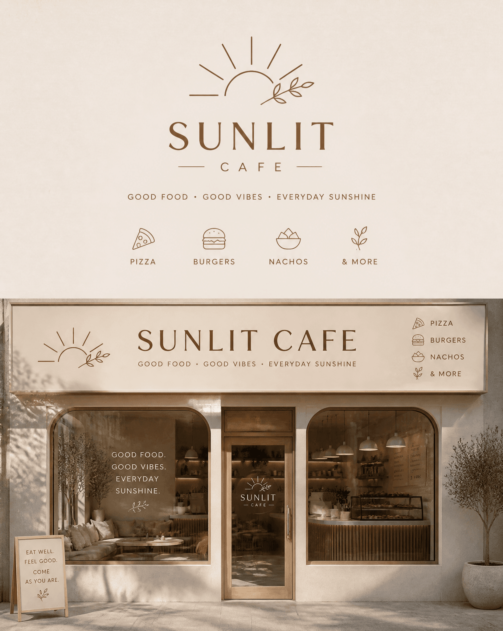Create a logo and front hoarding design for our cafe. The na