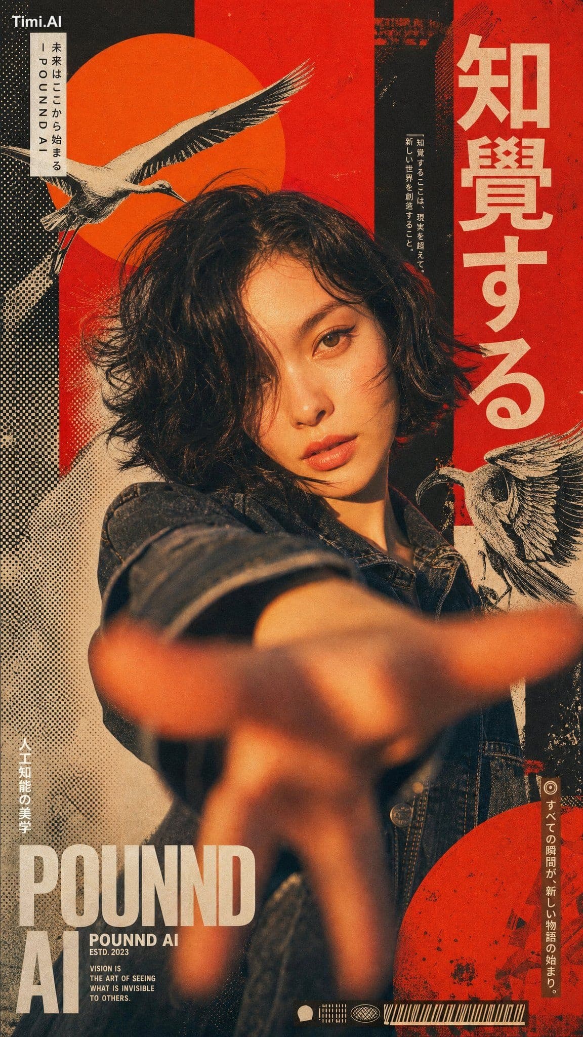 : A Mixed media collage artwork featuring a young Asian woma