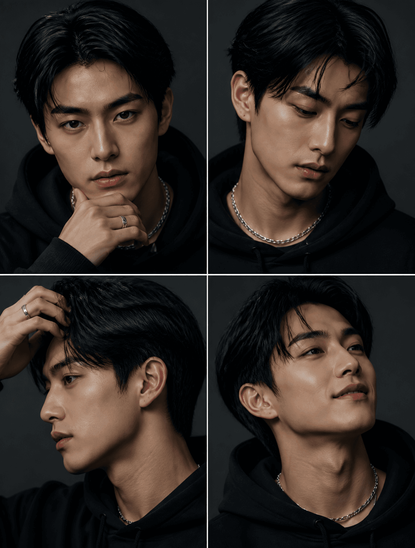 Prompt:A 2x2 portrait photo grid of an extremely handsome Ja