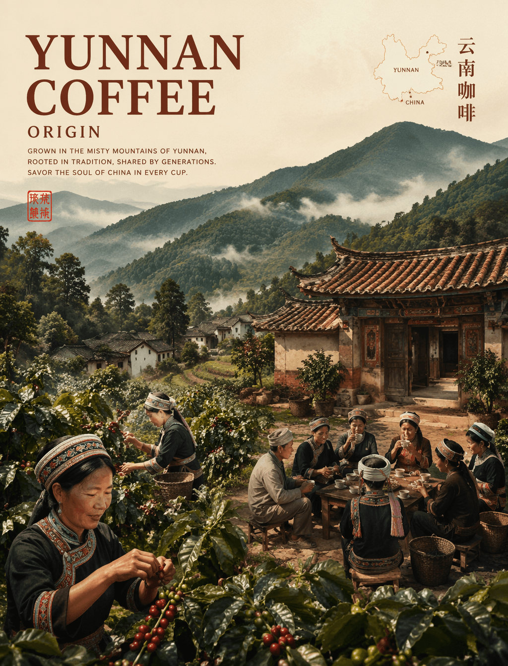 Yunnan Coffee Origin,in the visual style of the reference im
