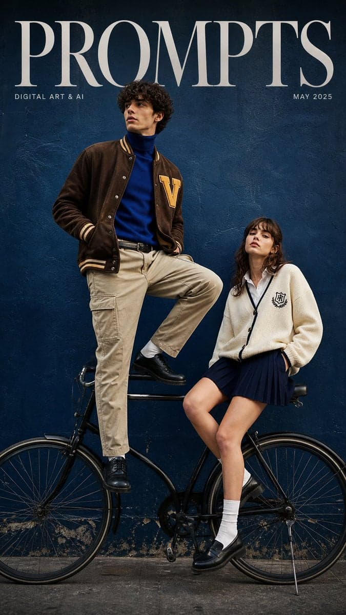 A cinematic fashion magazine cover with the bold text "PROMP