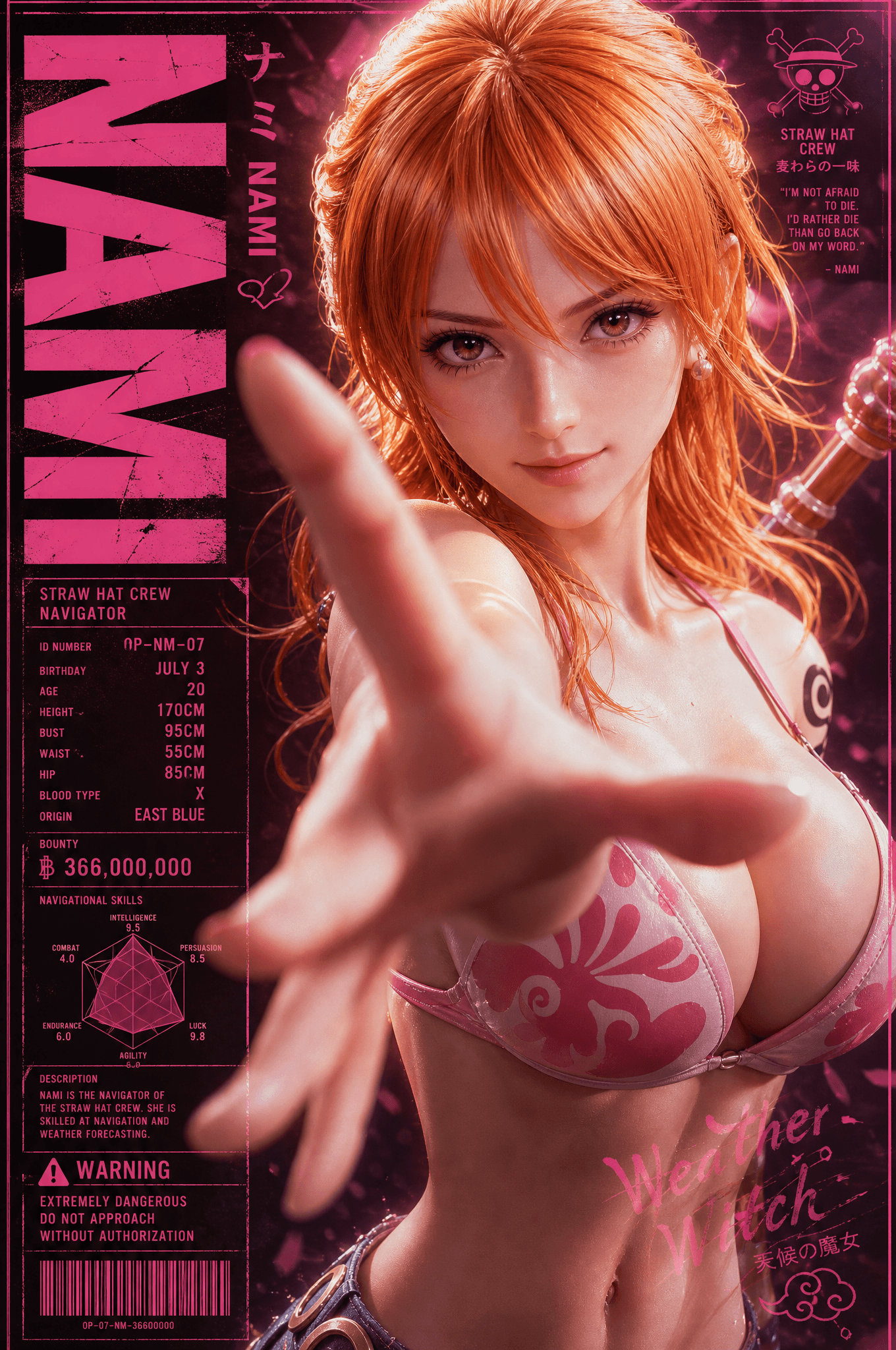 A vertical character poster featuring [娜美 (Nami)] as the abs