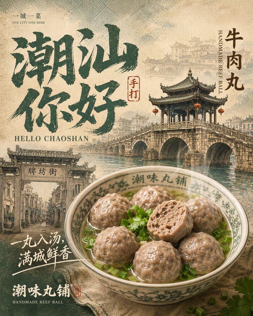 生成一张《城市味觉档案 City Flavor Archive》系列海报，主题为“One City, One Dish 