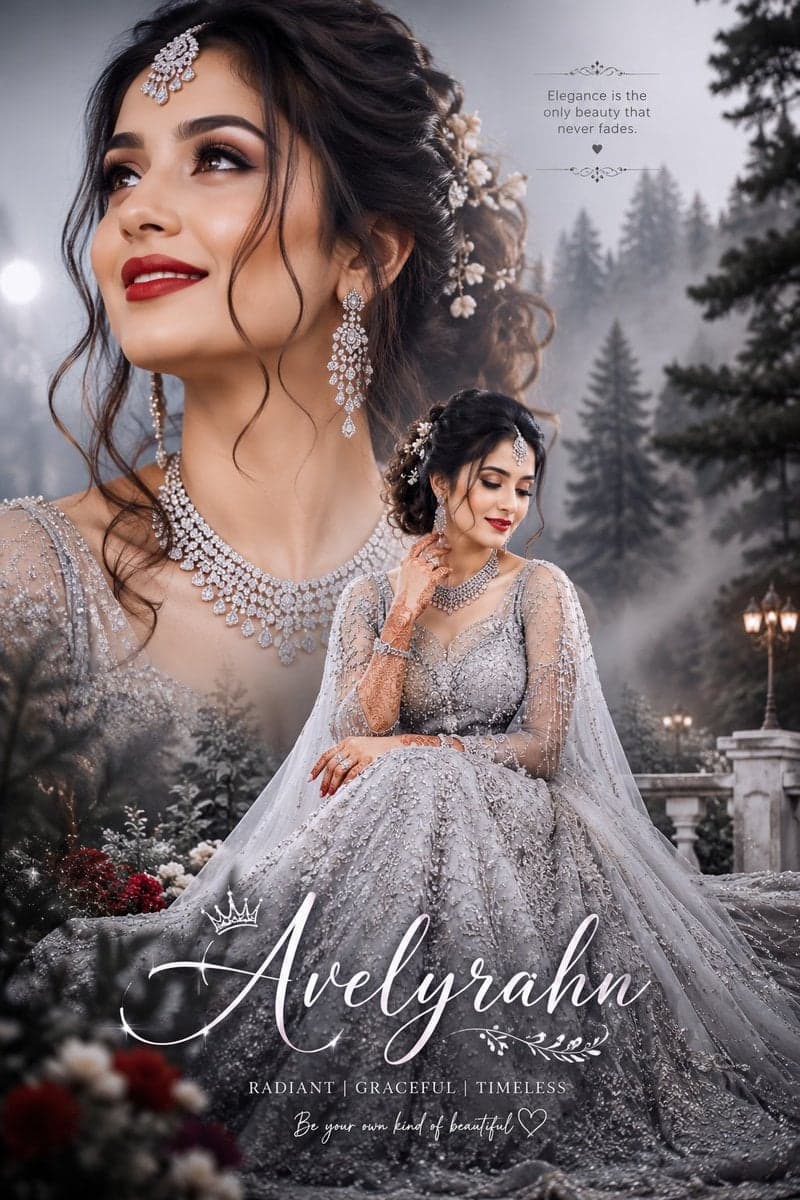Ultra-realistic bridal portrait collage, beautiful Indian br