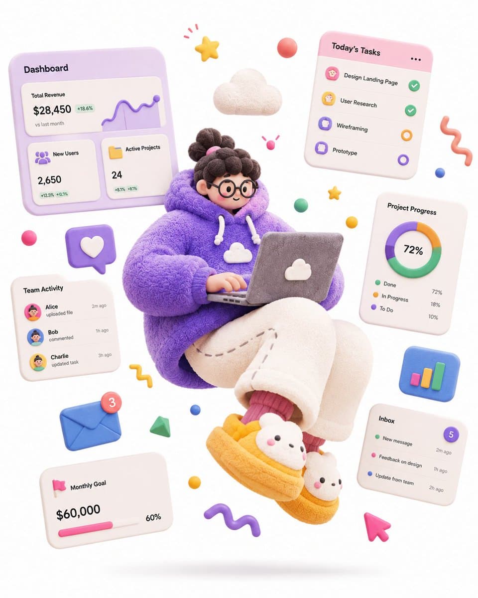 A complete single 3D illustration, exaggerated artistic edit