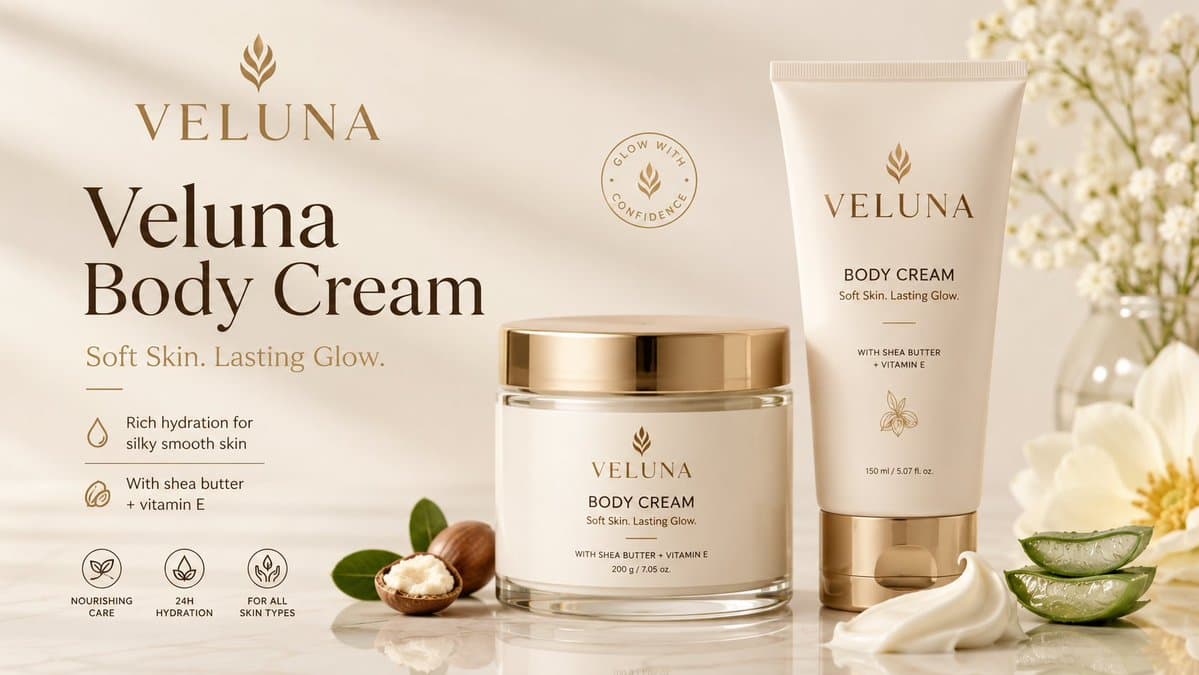 Create a premium clean mockup banner for a body cream produc