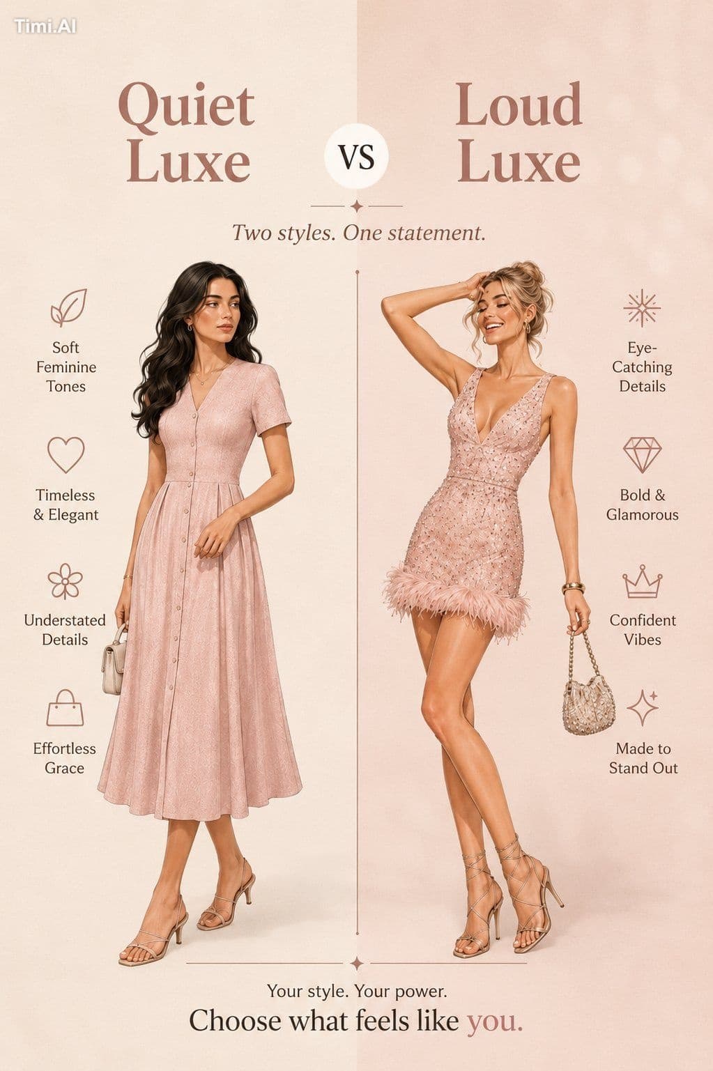 Create a luxury fashion editorial comparison poster in viral