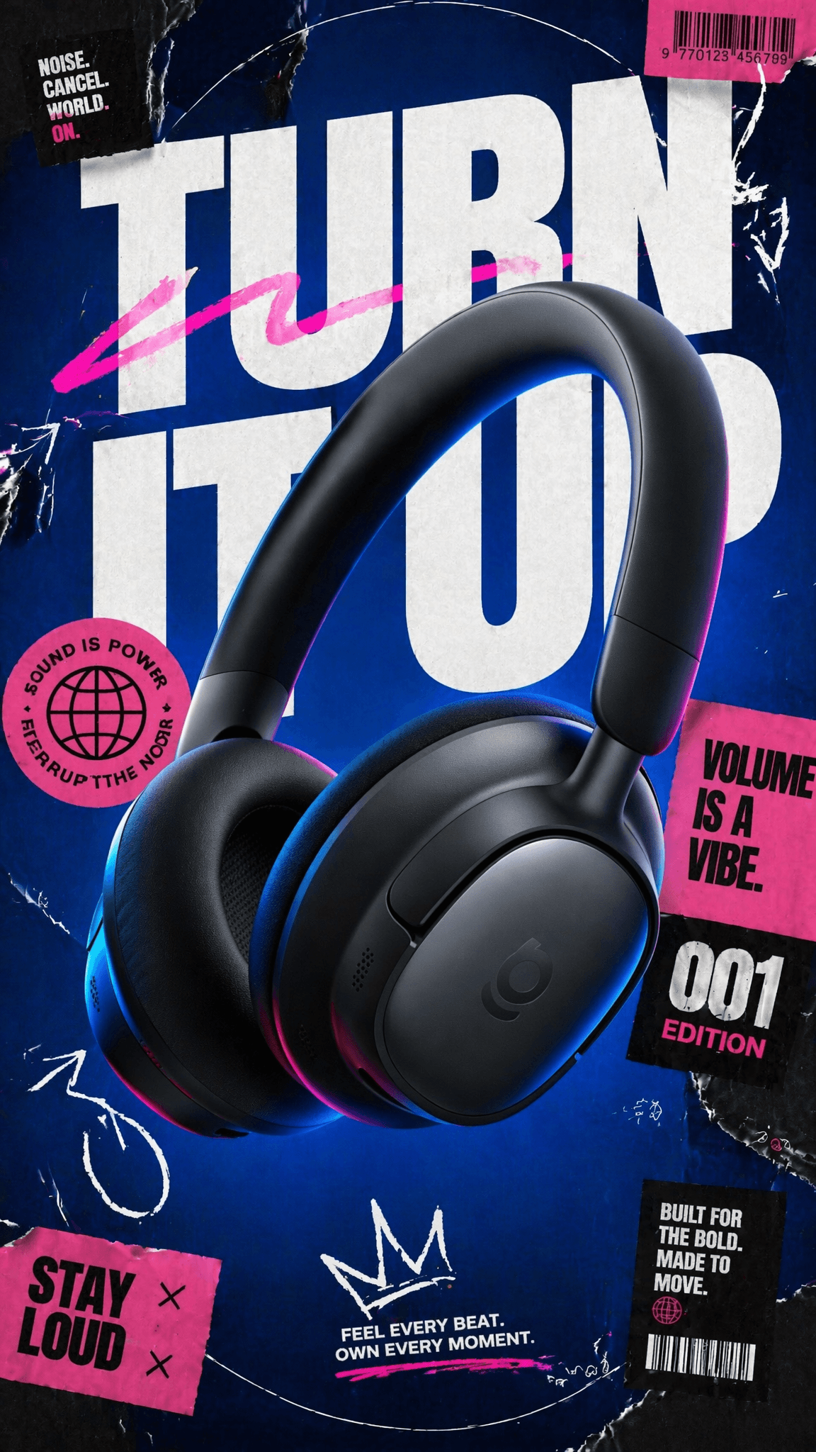 A premium 9:16 streetwear accessories advertising poster.Cen