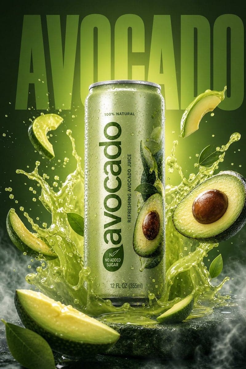 A high-resolution, vibrant product ad featuring a (avacado )