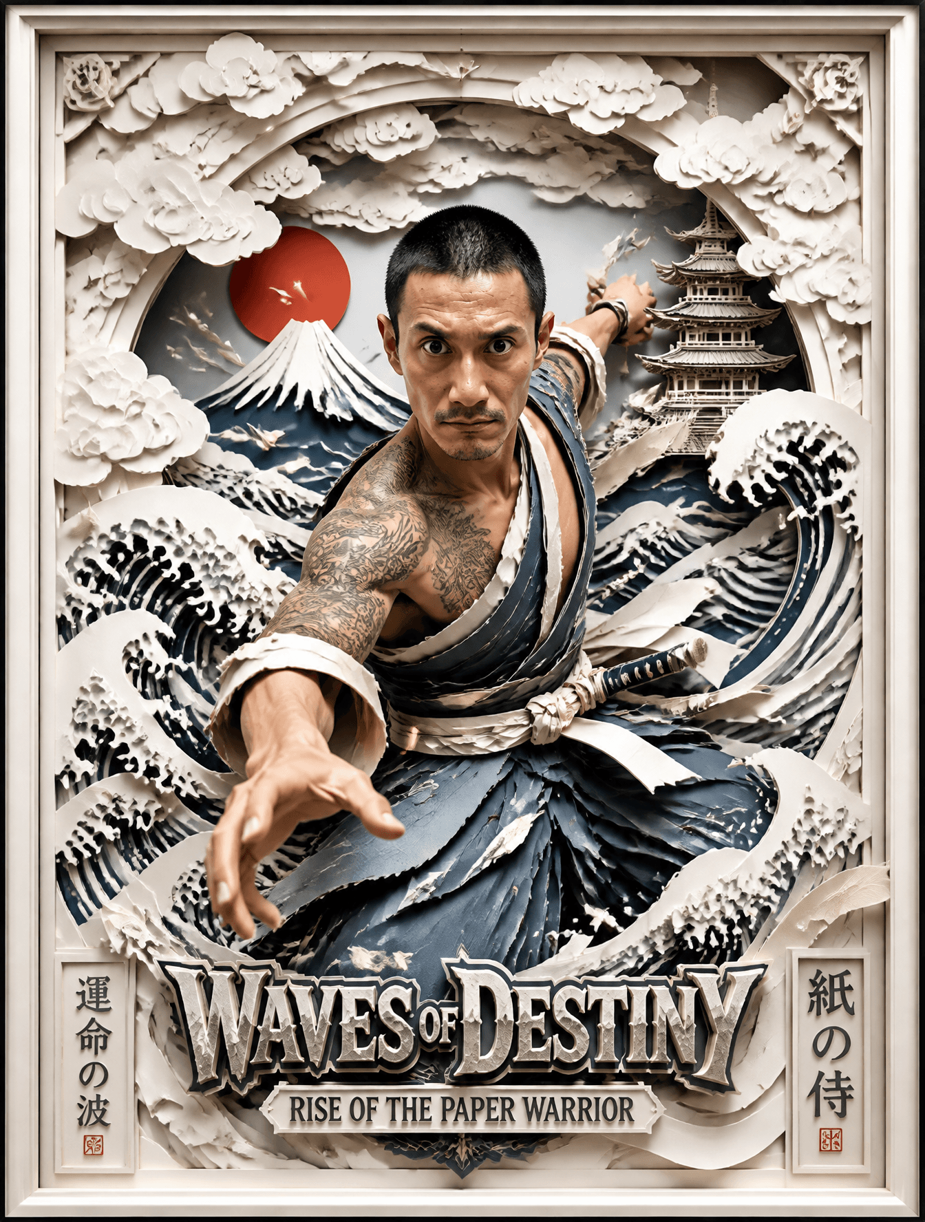 Ultra-detailed 3D layered papercraft anime poster, dynamic a