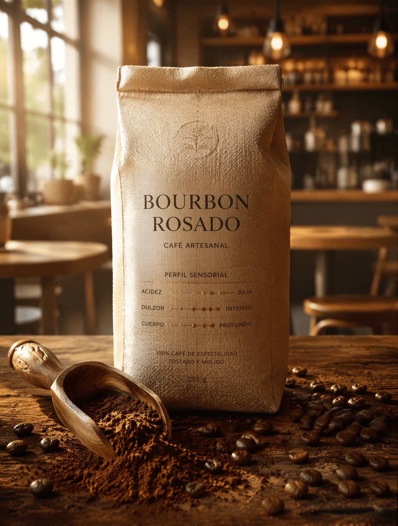 Fotografía de lujo de café molido artesanal de bourbon rosad