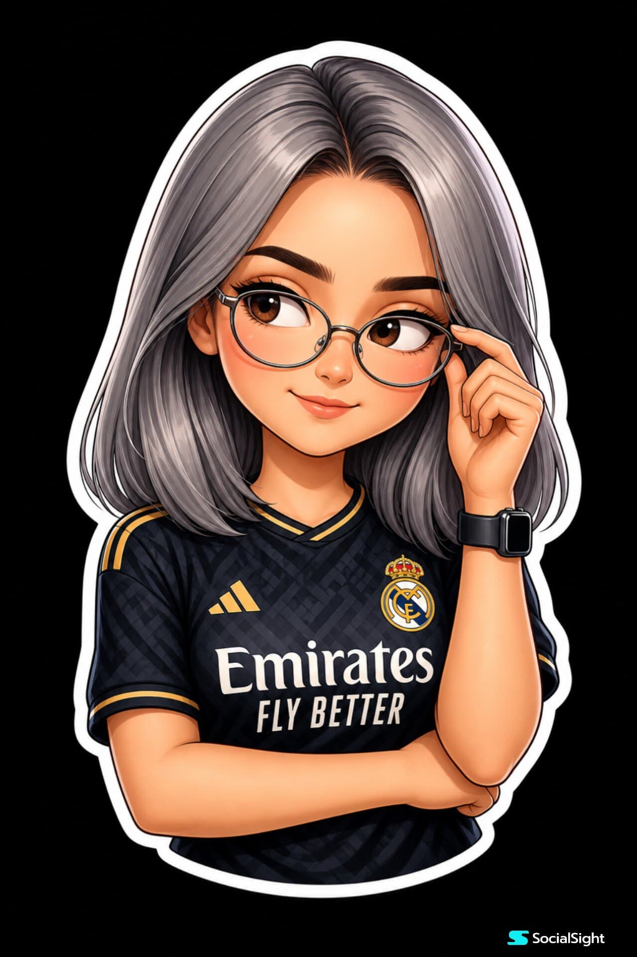 Prompt 👇 
A cute chibi-style women with titanium color stra