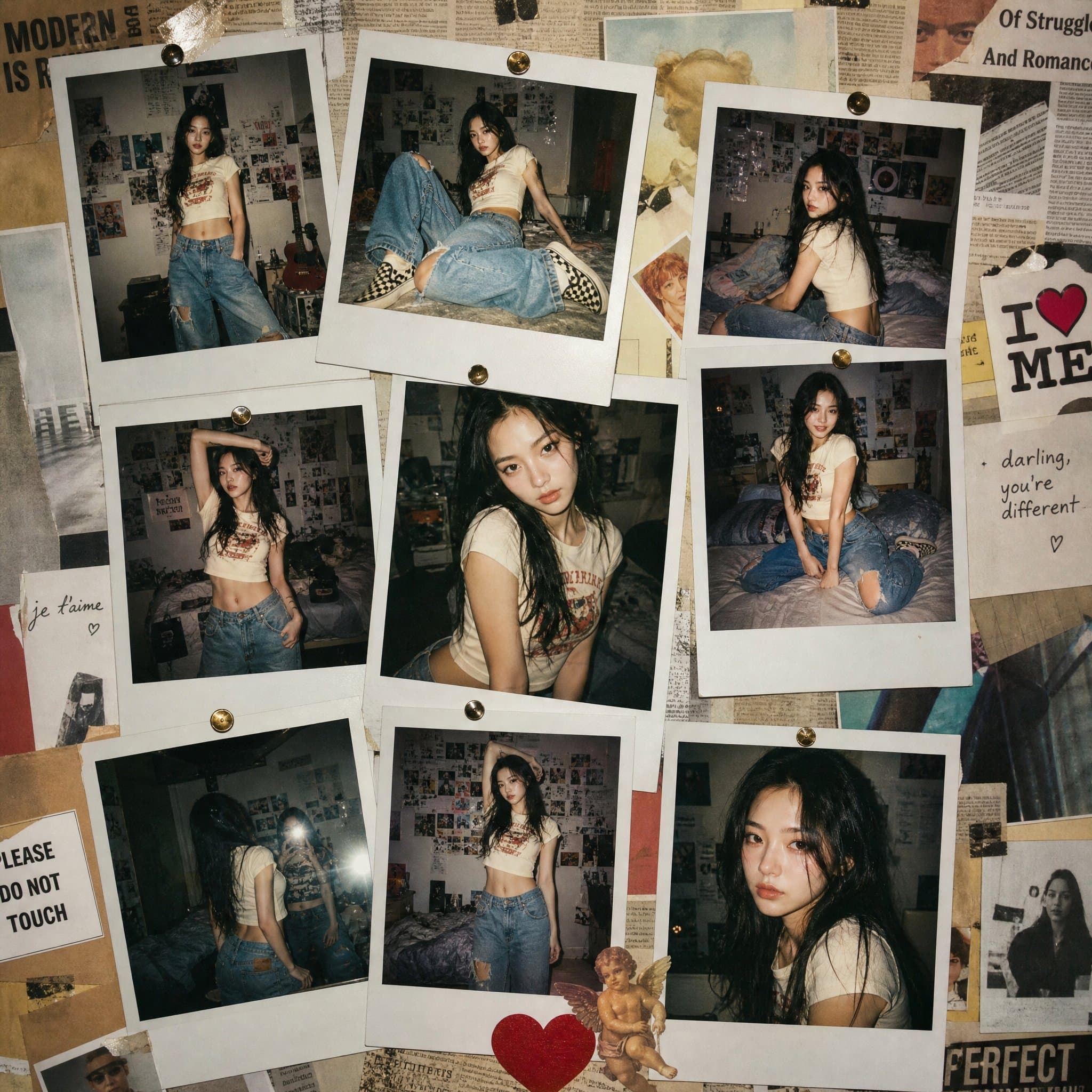 Ultra-realistic Y2K fashion editorial composed entirely of o