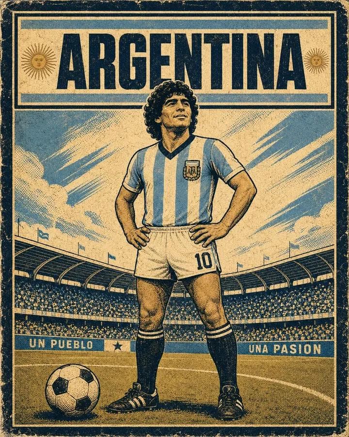 A vintage-style screen-printed national football poster in a