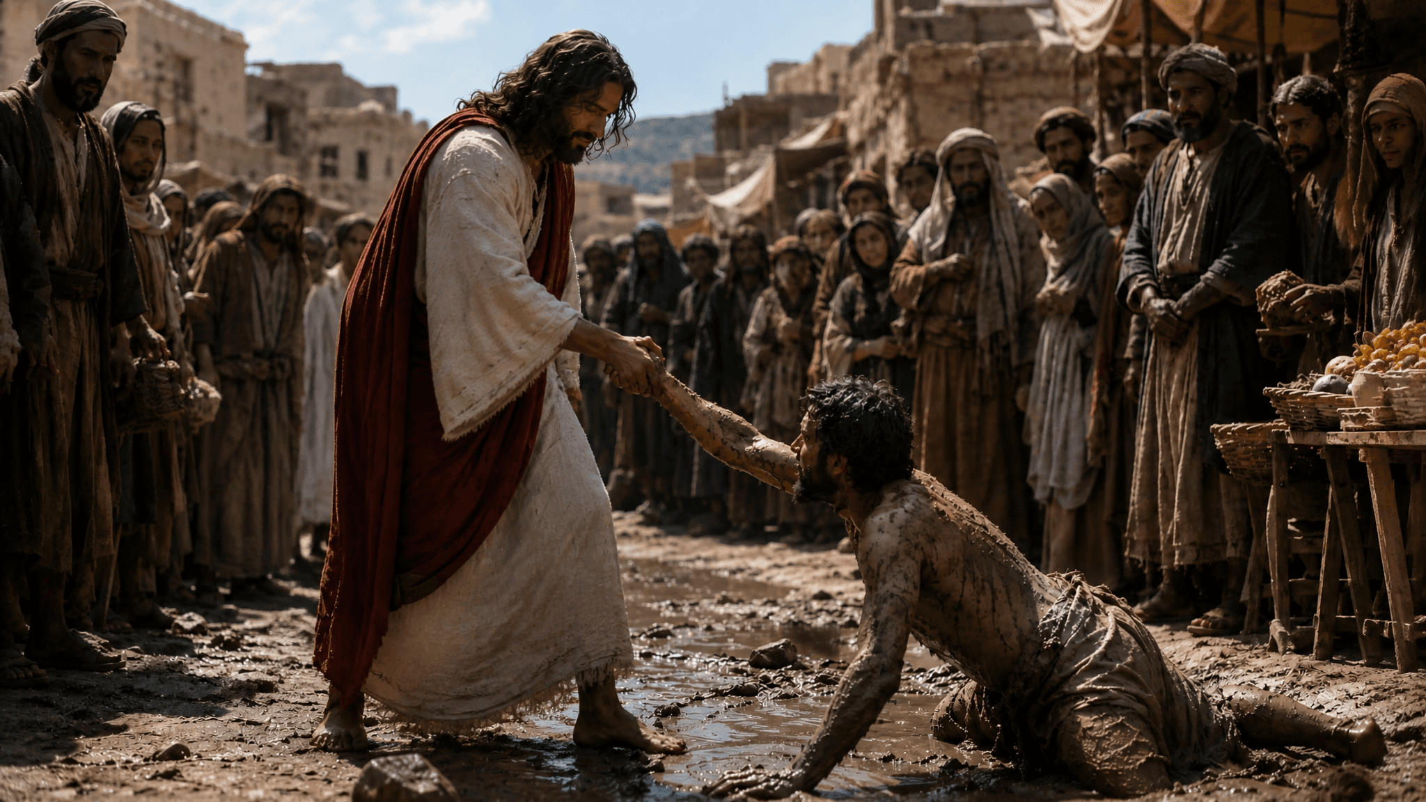 Jesus helping a man who fell into mudan Ancient Epic cinemat