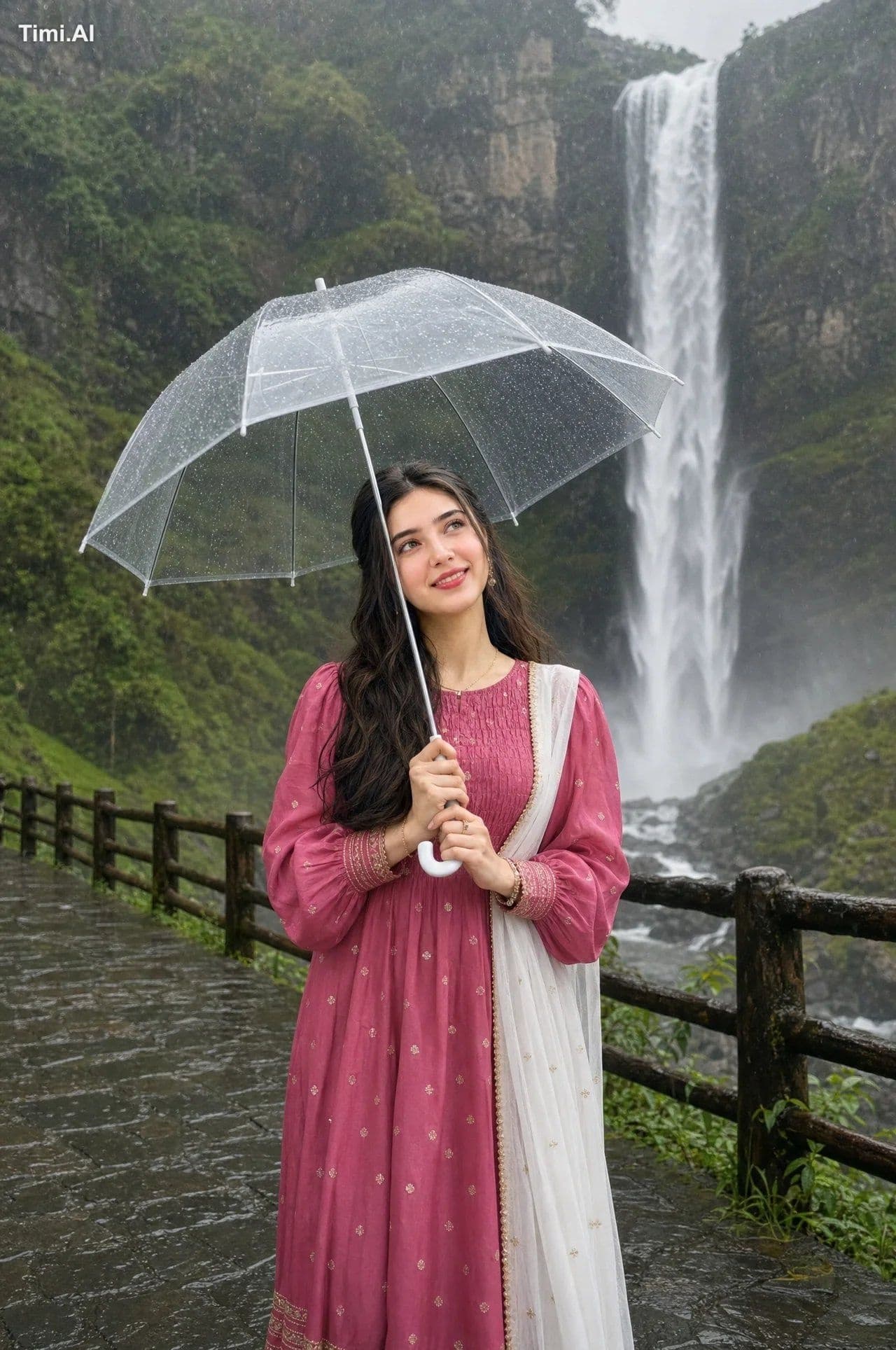 Photorealistic portrait of a beautiful young woman walking o