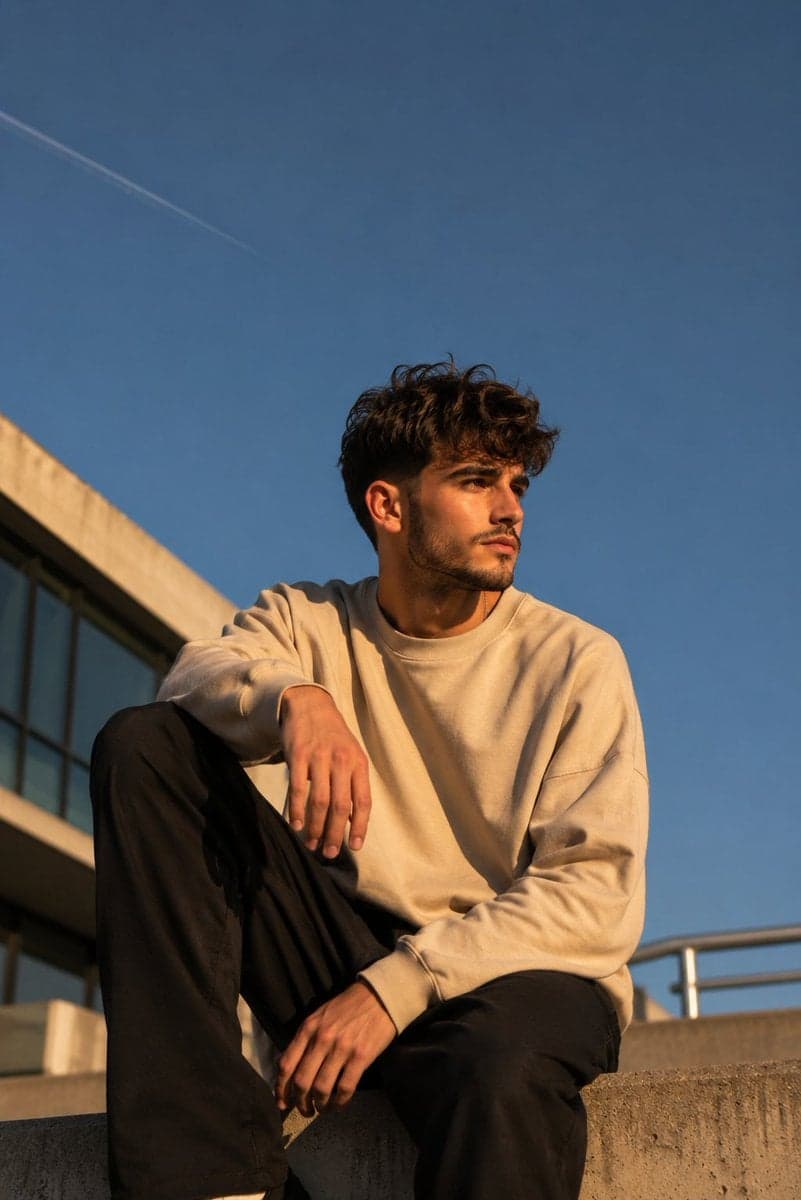 Create a cinematic lifestyle portrait of a stylish young man