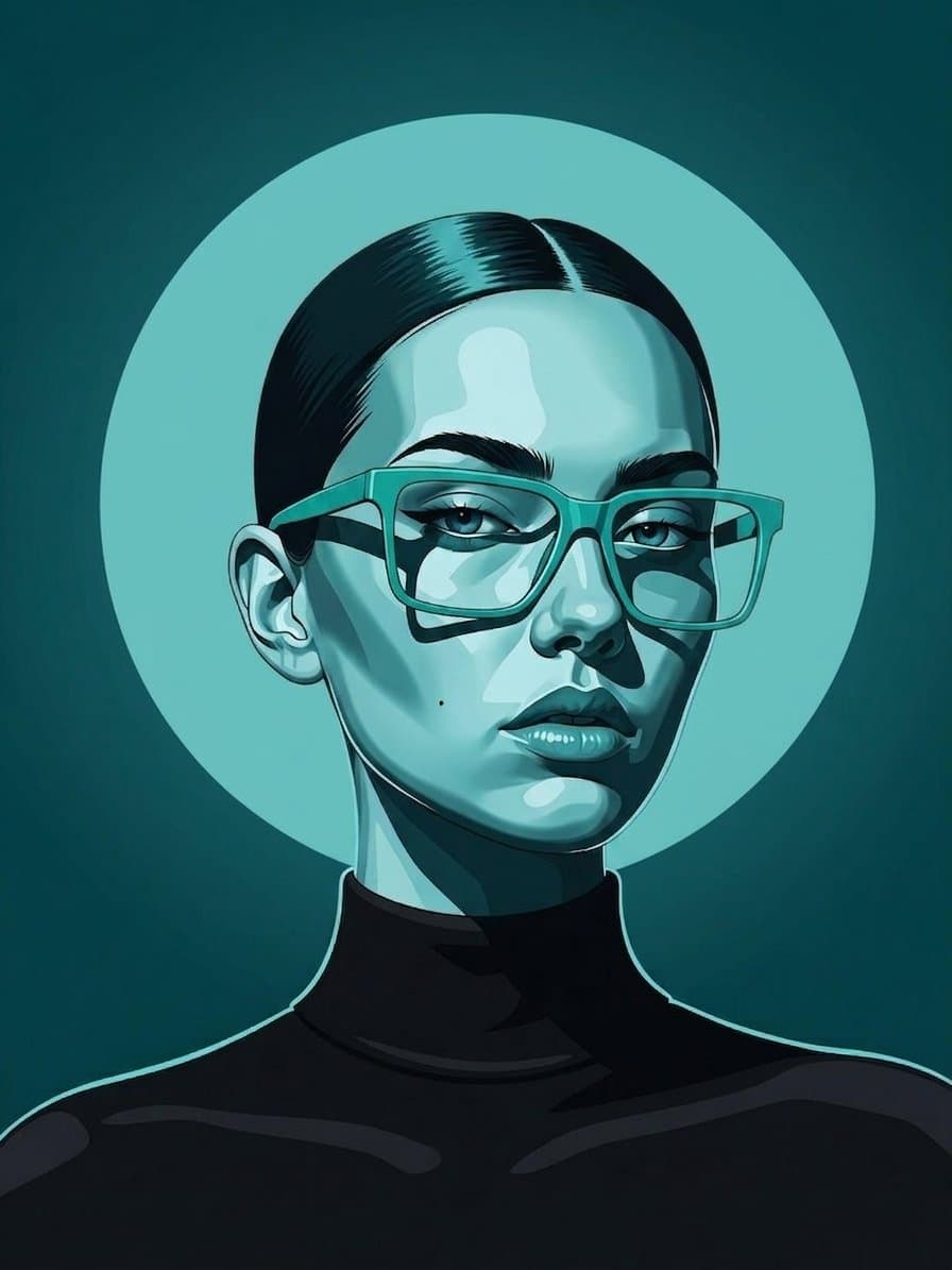 A bold modern vector portrait of a stylish woman wearing ove