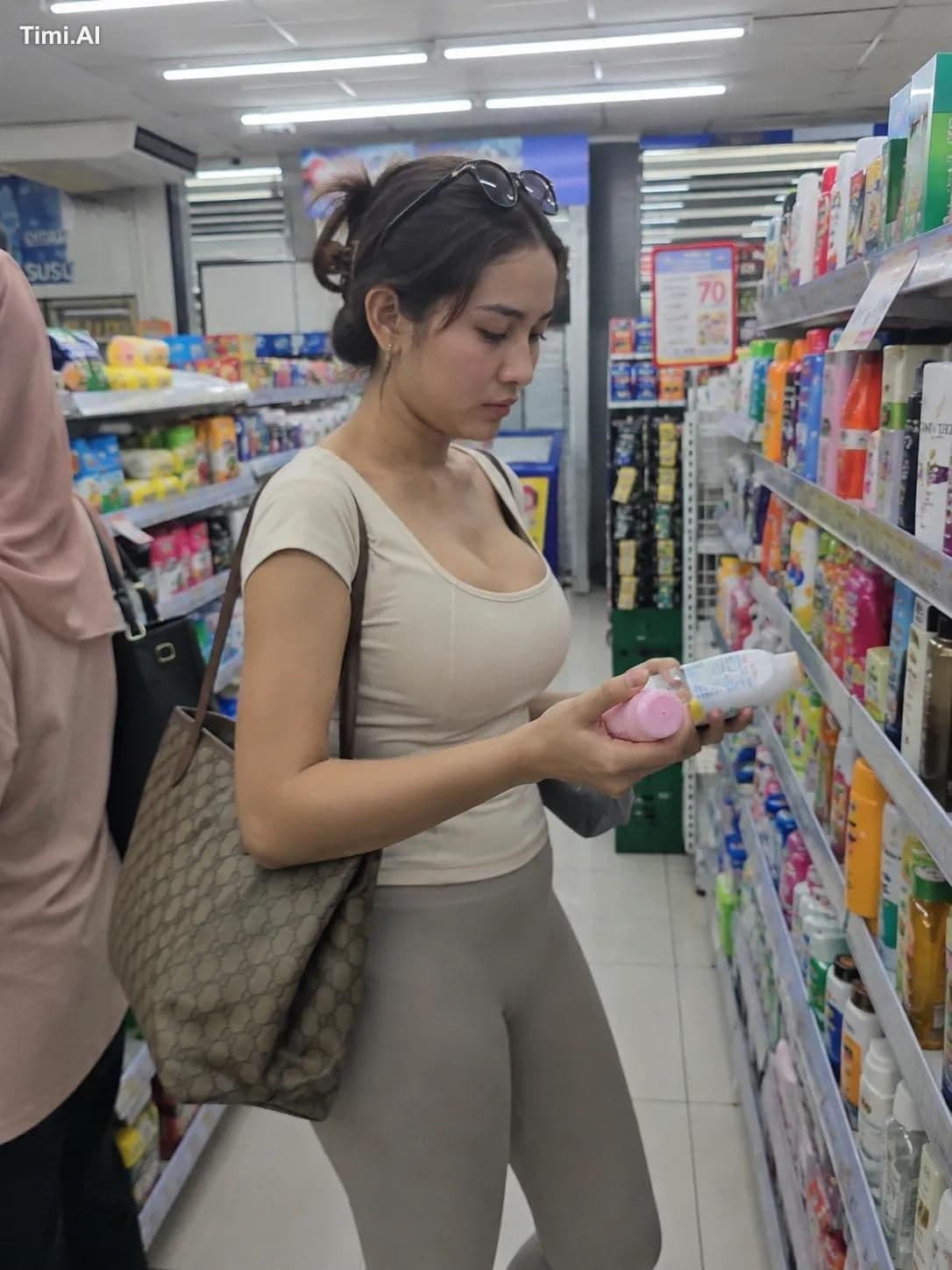 Photorealistic candid lifestyle photo of a young woman shopp