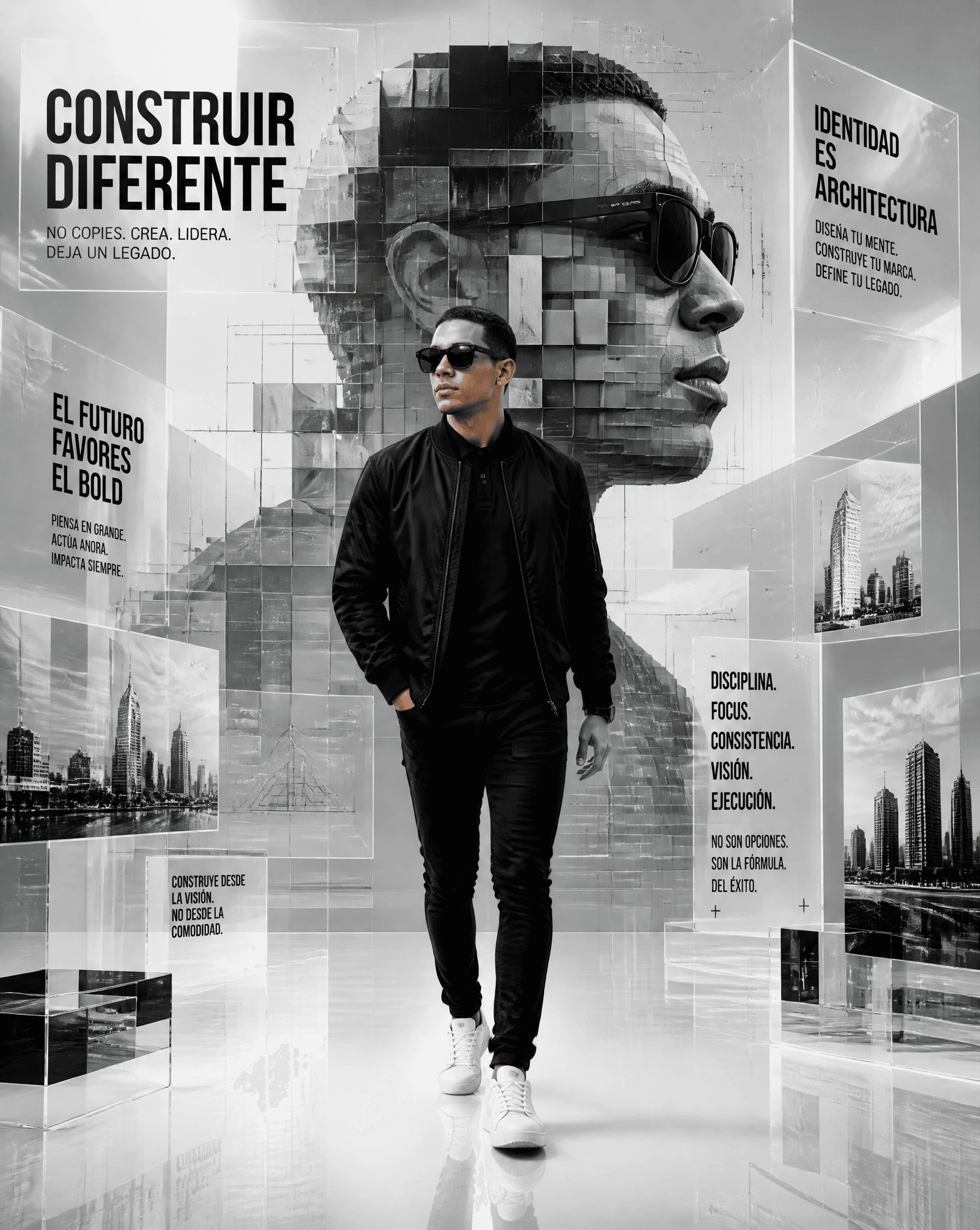 Una obra de arte digital motivacional monocromática futurist