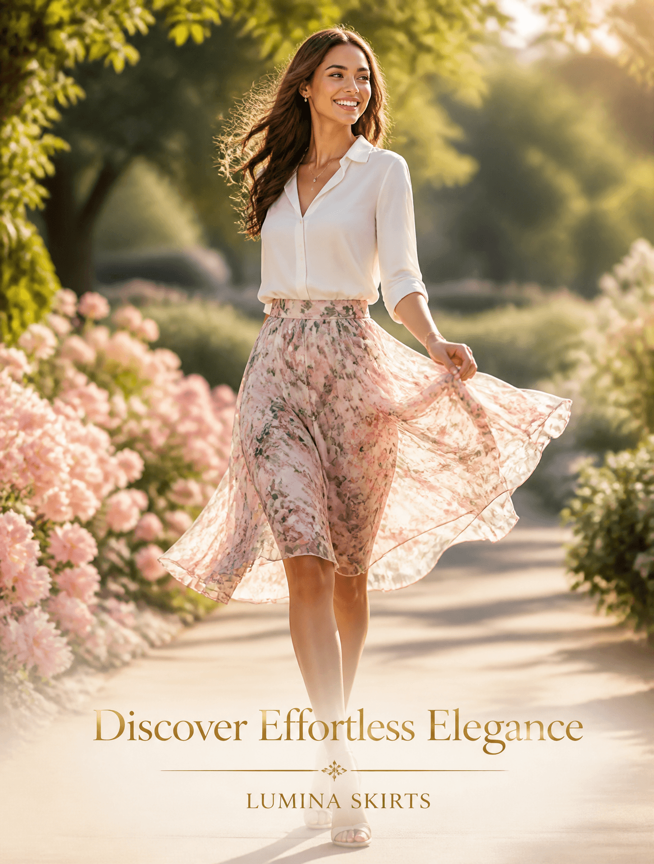 "Beautiful high-fashion advertisement for women's skirts, a