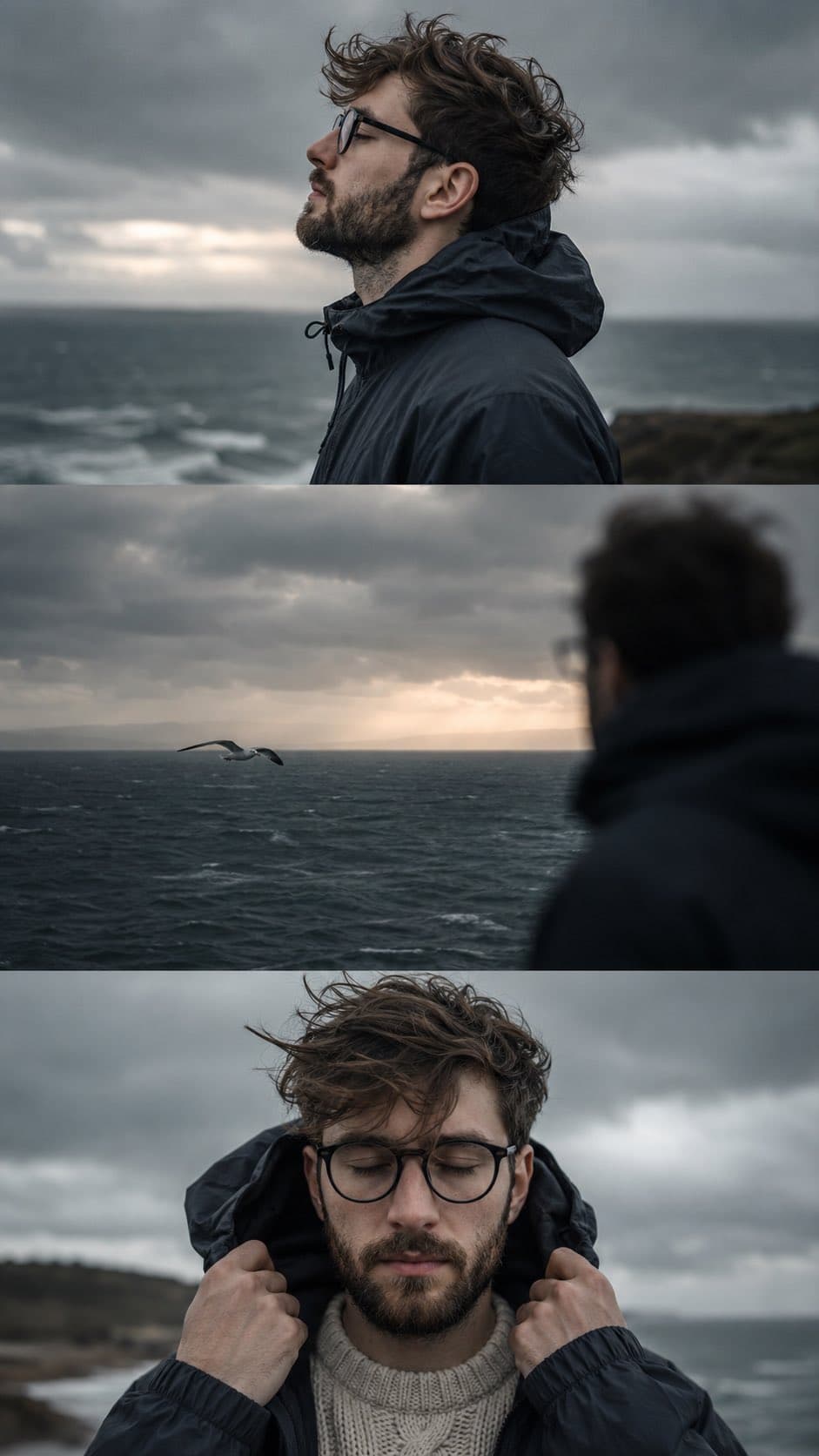 Create a 3-panel vertical collage using the uploaded man's f