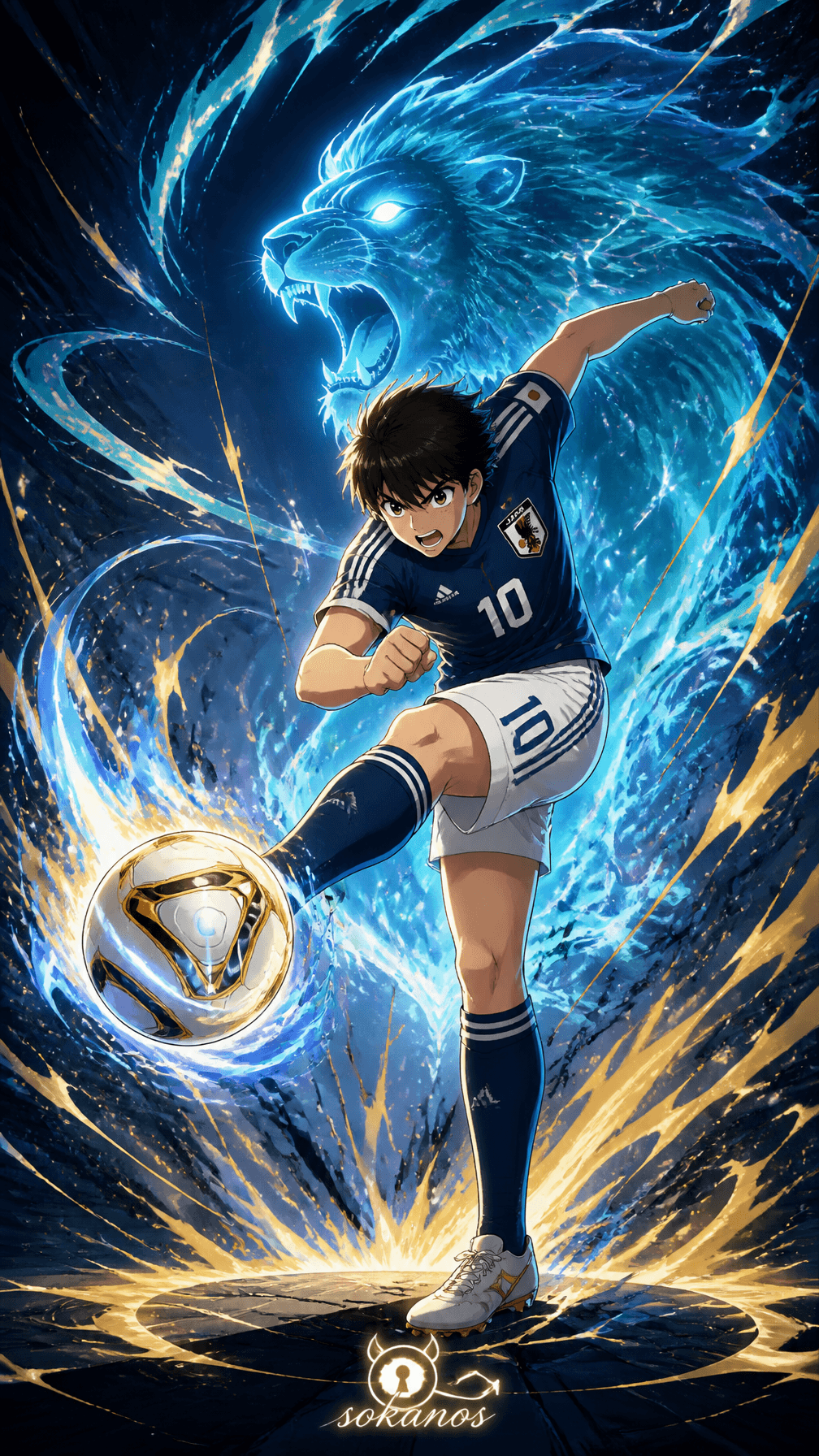 A legendary premium anime poster of Tsubasa Ozora in a styli