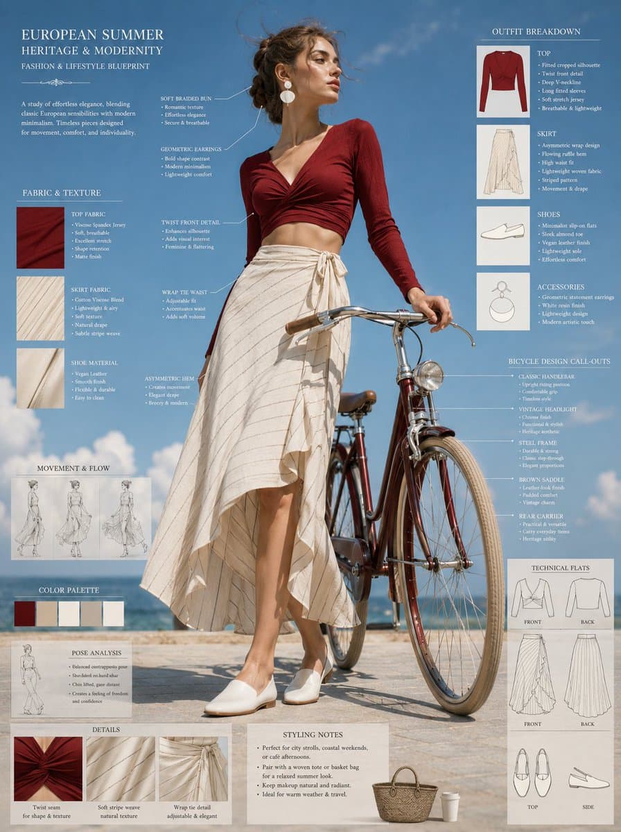 Fashion blueprint sheet of an elegant young woman posing bes