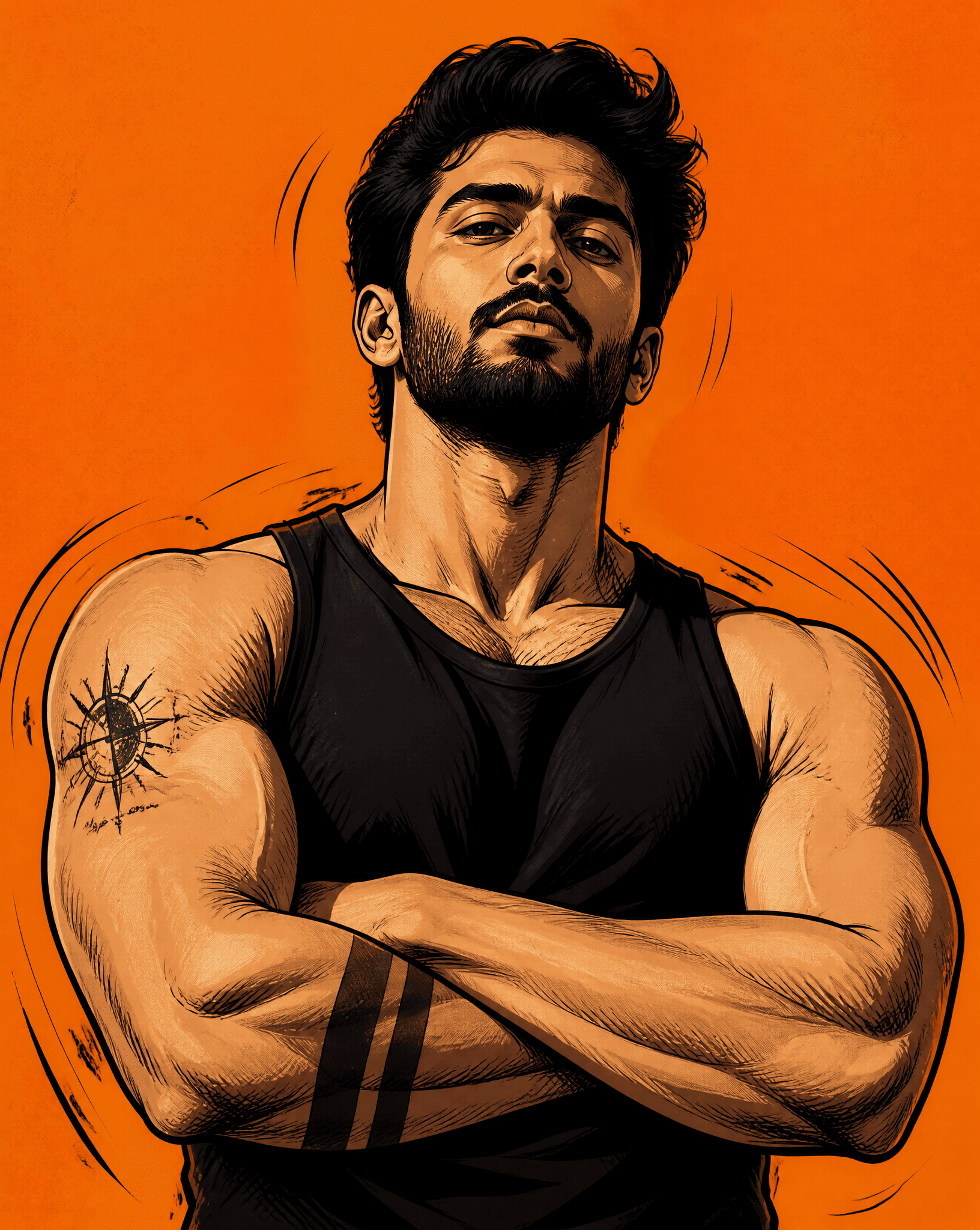 Create a high-contrast digital comic-style illustration of [
