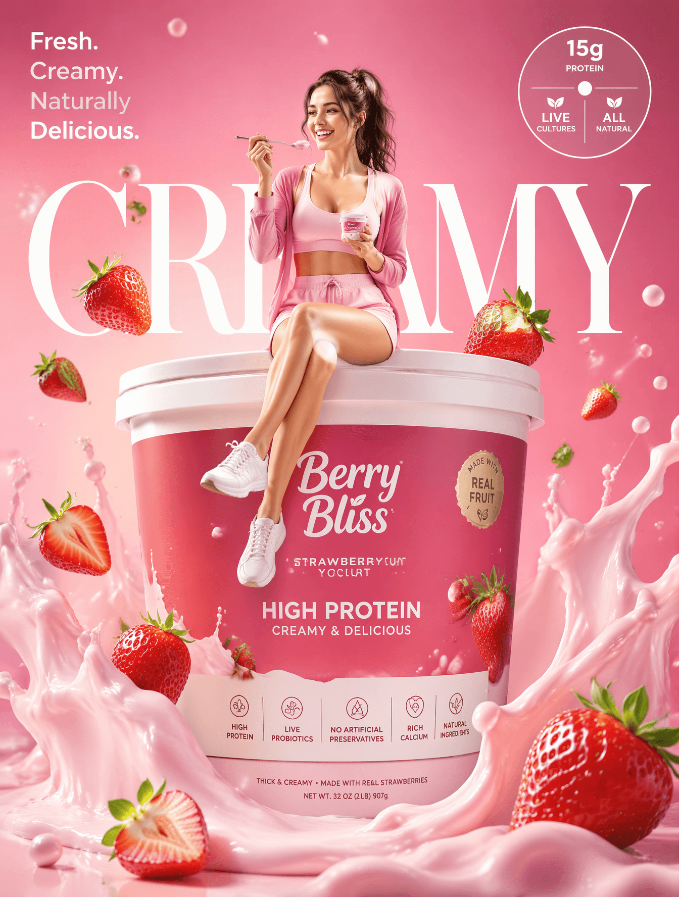 Ultra-premium yogurt commercial advertising poster, luxury d