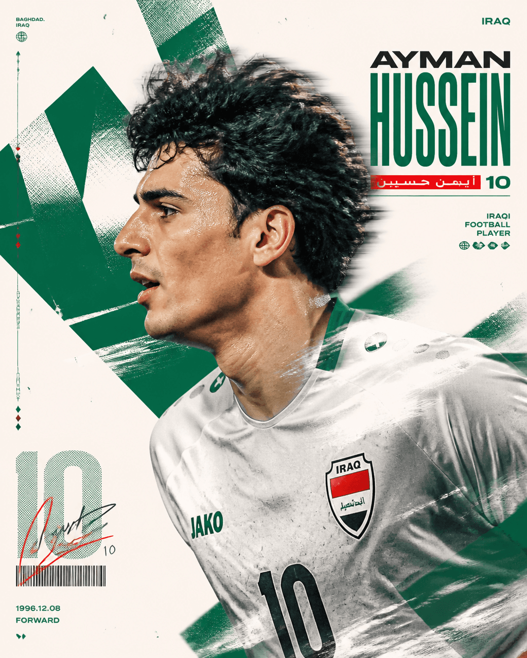 Create an experimental "Ayman Hussein" "iraqi FC player " in