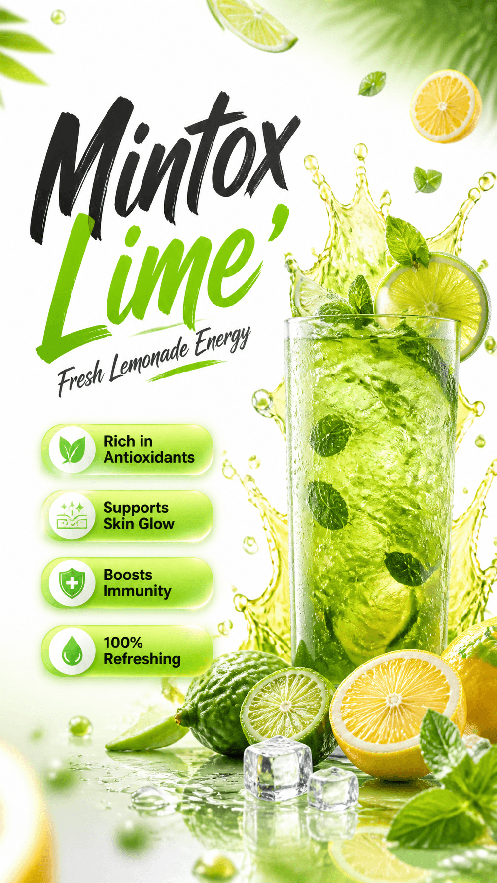 Ultra-realistic premium mixed lime - lemon beverage advertis