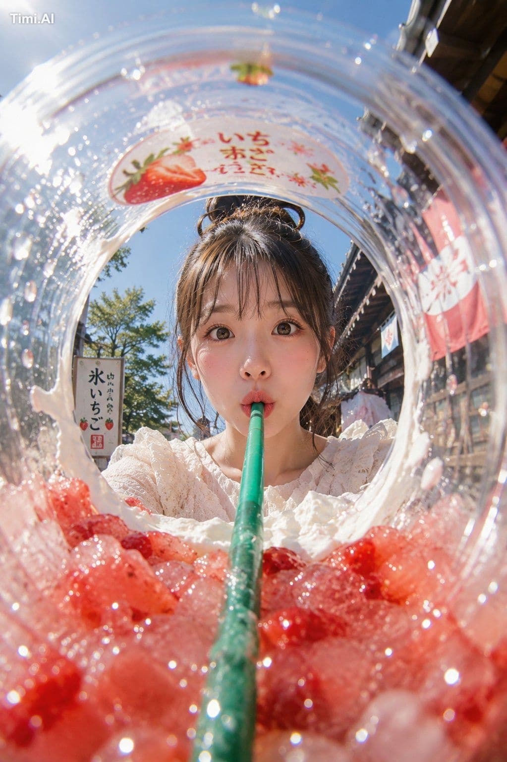 赤いいちごの奥から、まっすぐ目が合う瞬間🥤🍓☀️✨

#AIart #AI写真 #いちごかき氷

【GPT Imag
