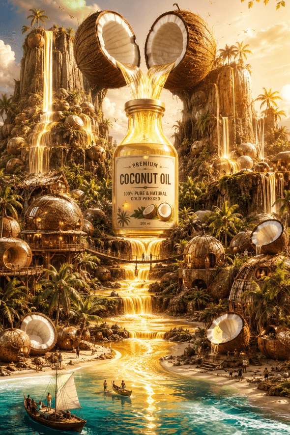 Epic surreal advertising artwork showcasing a luxurious coco