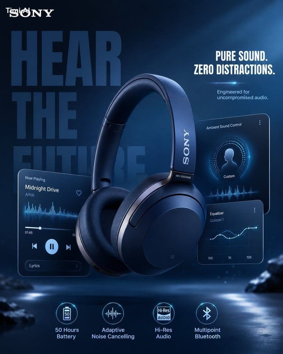 1. Sony Headphones, Midnight Blue Theme:

Ultra-realistic pr