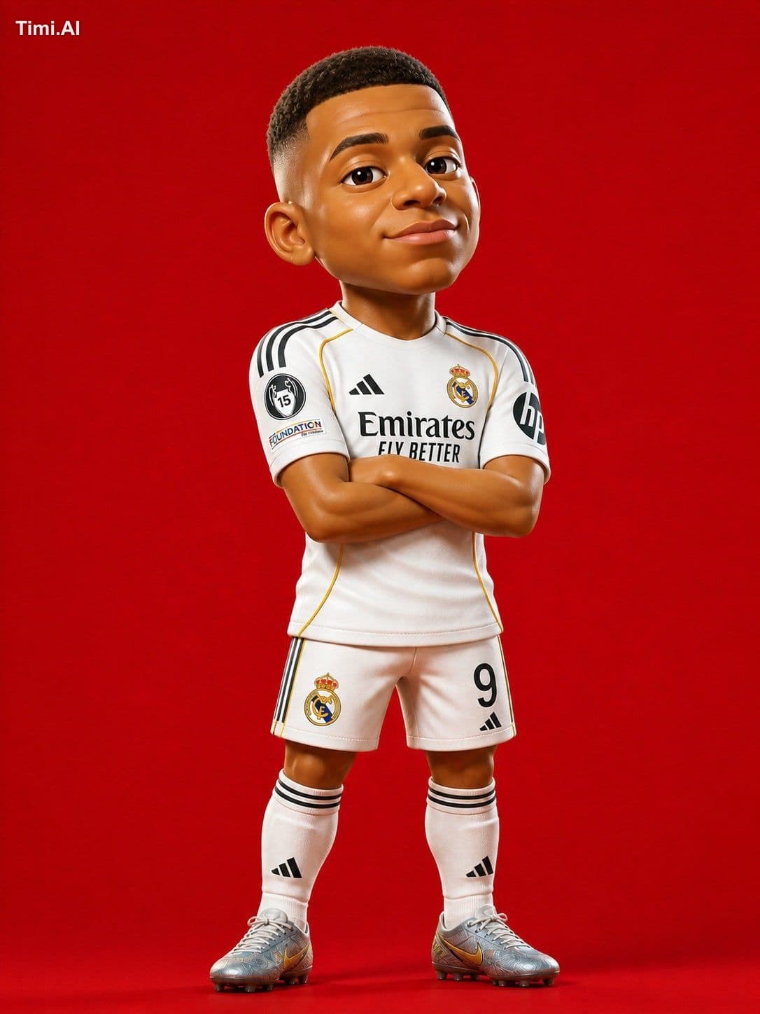 A stylized 3D cartoon character of a young football player, 