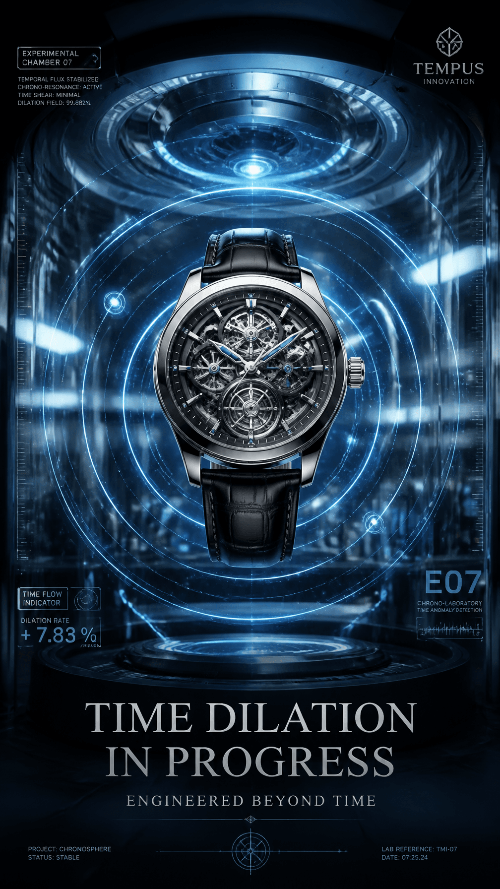 A premium 9:16 luxury watch advertising poster.Main Subject: