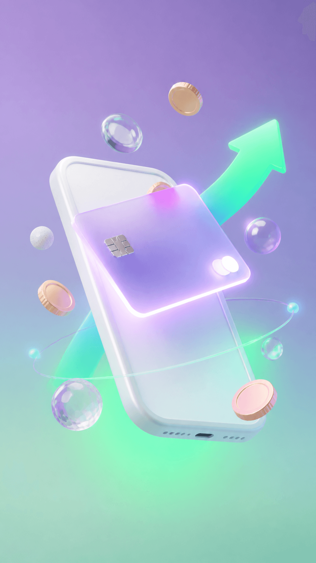 Floating 3D digital wallet illustration designed for a premi