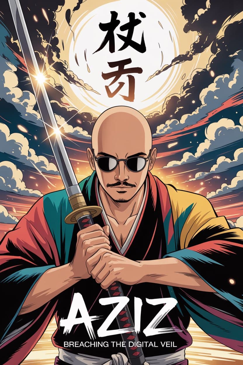 Create a digital anime/manga-style poster featuring a [young