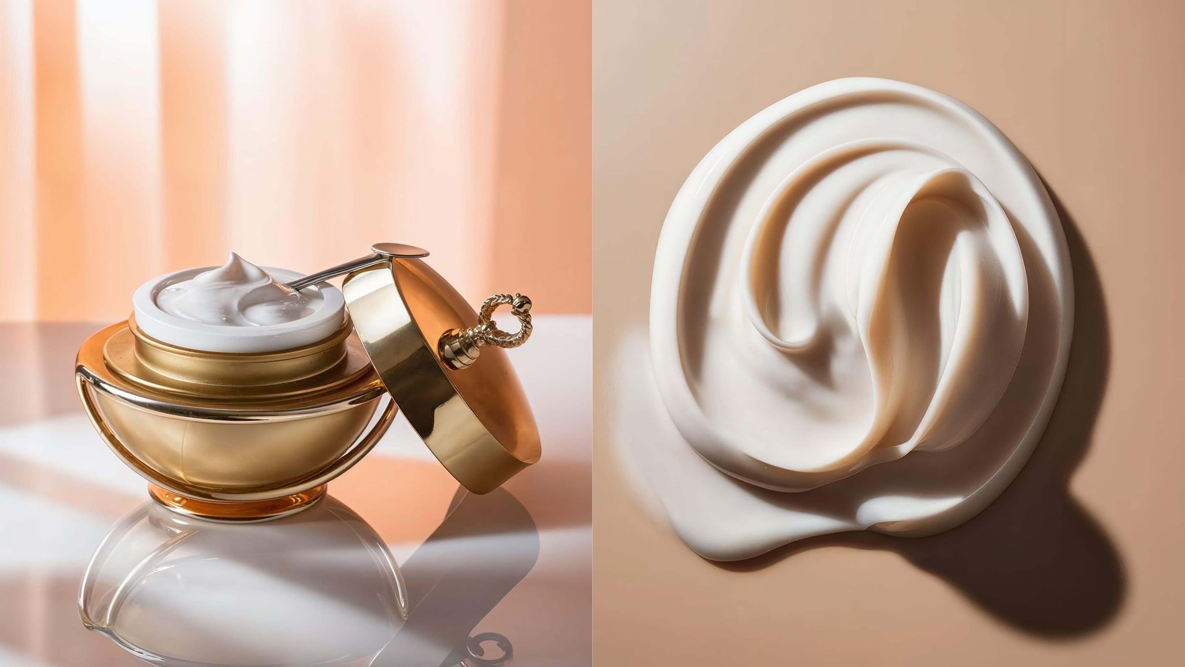 image 1:
Product photography of a skin care cream in a luxur
