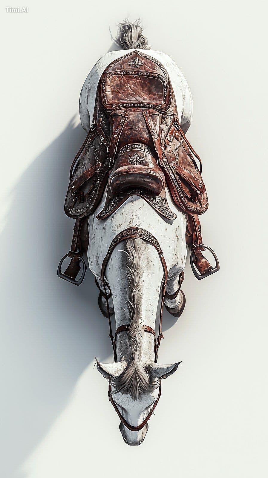 Horse with medieval saddle on white background, asset, table