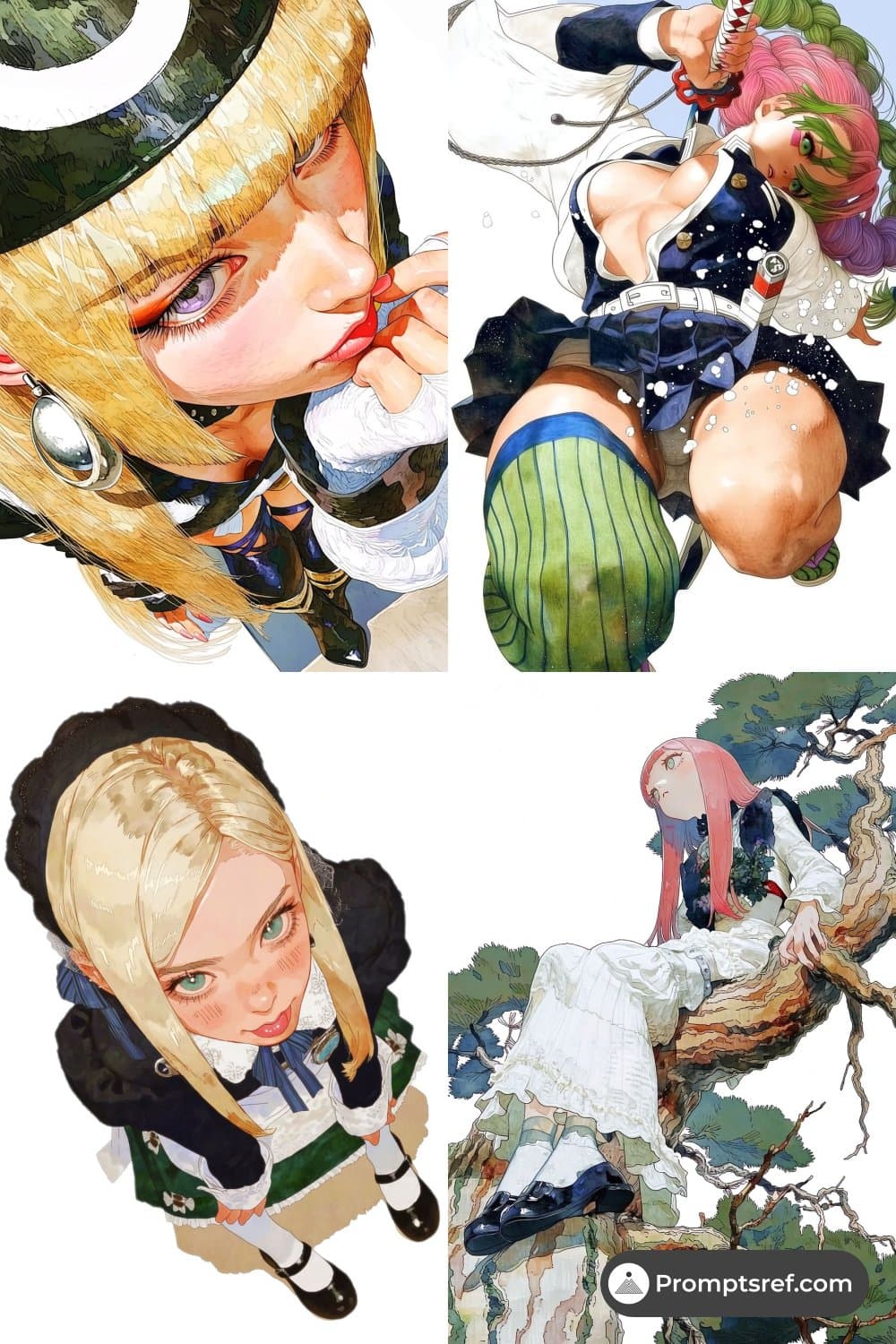 **
> *An anime girl looking down at the camera, fisheye lens
