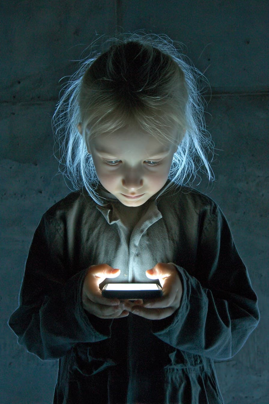 As can be seen, the young girl is looking at her phone, whic