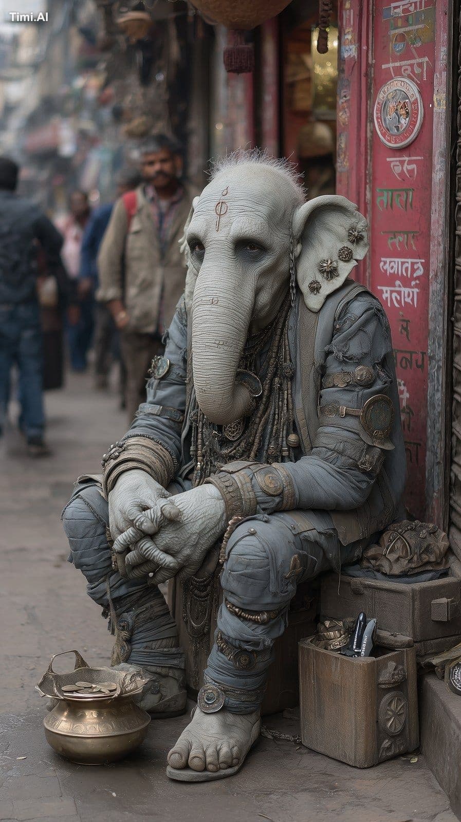 A very strange creature with a face and hands like a human a